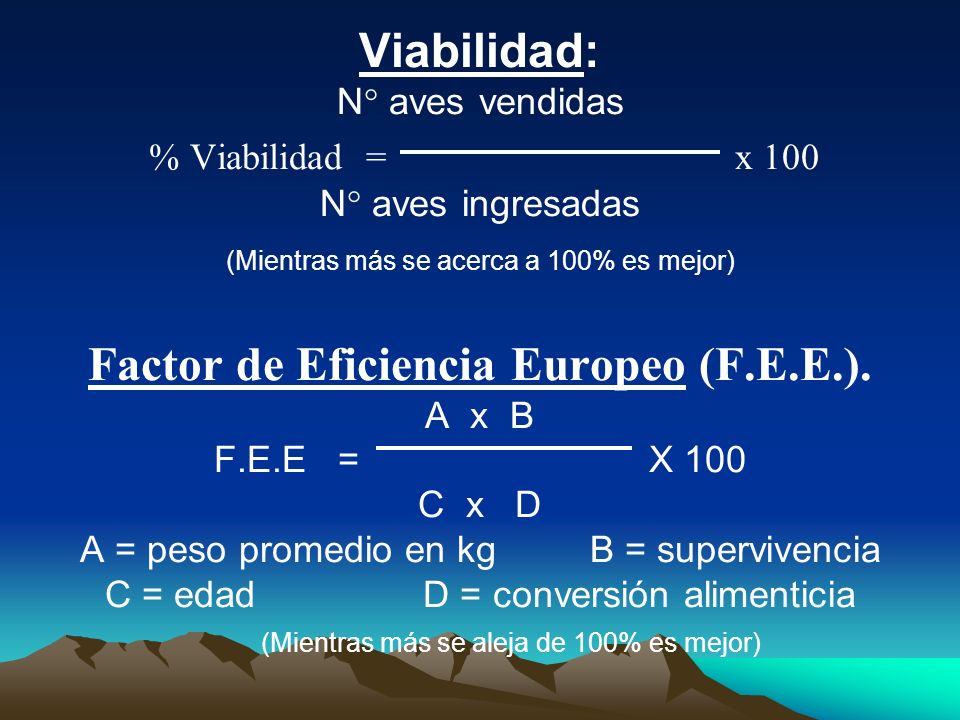 Viabilidad: N° aves vendidas % Viabilidad = x 100 N° aves ingresadas