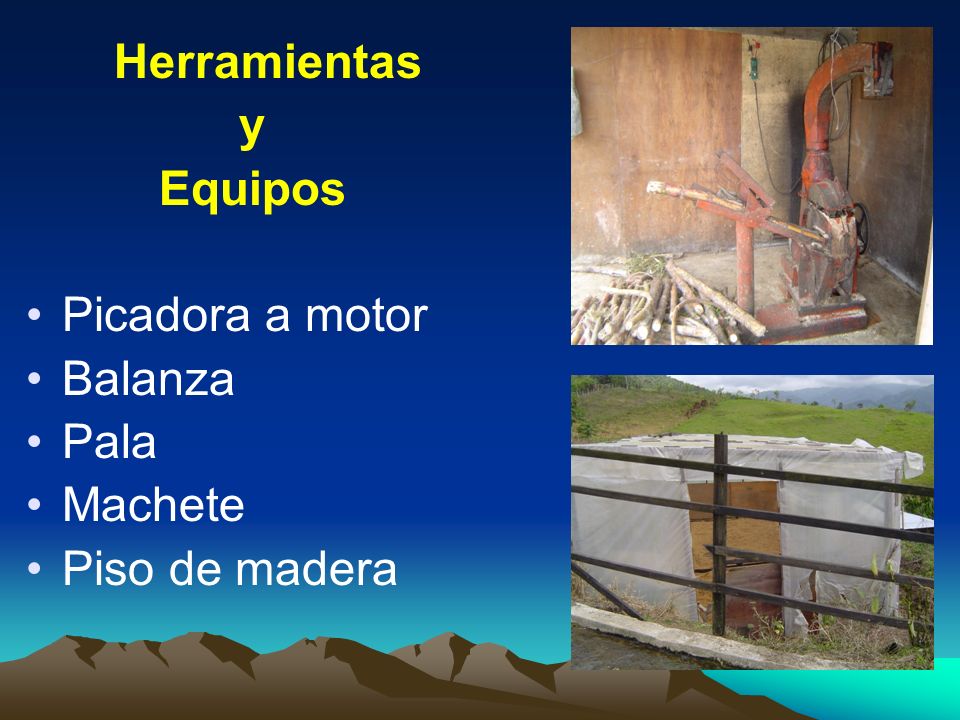 y Equipos Picadora a motor Balanza Pala Machete Piso de madera