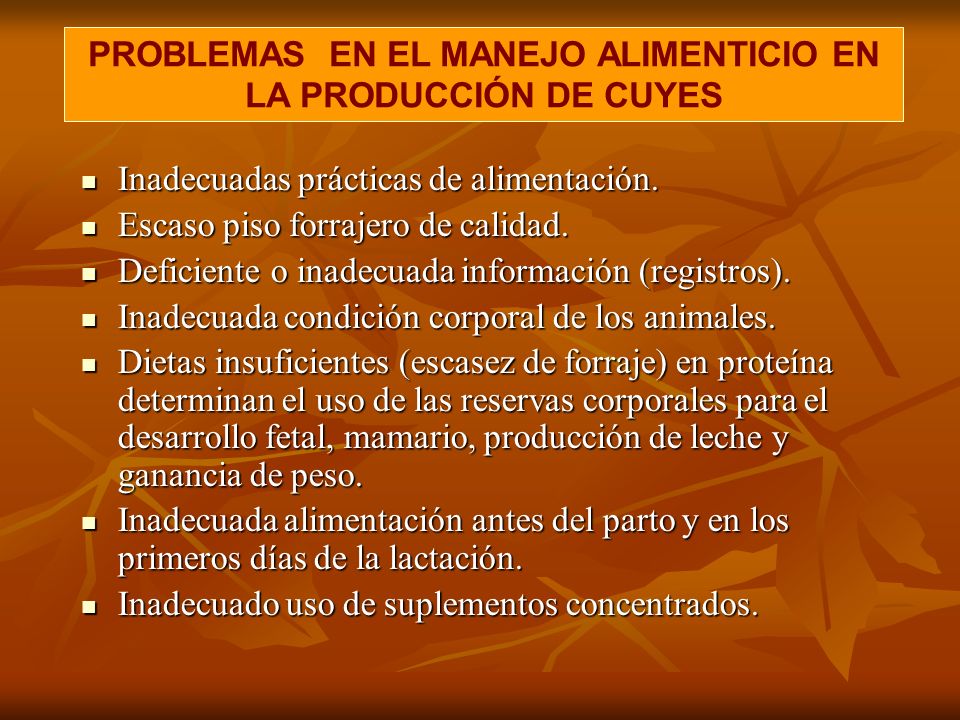 PROBLEMAS EN EL MANEJO ALIMENTICIO EN LA PRODUCCIÓN DE CUYES