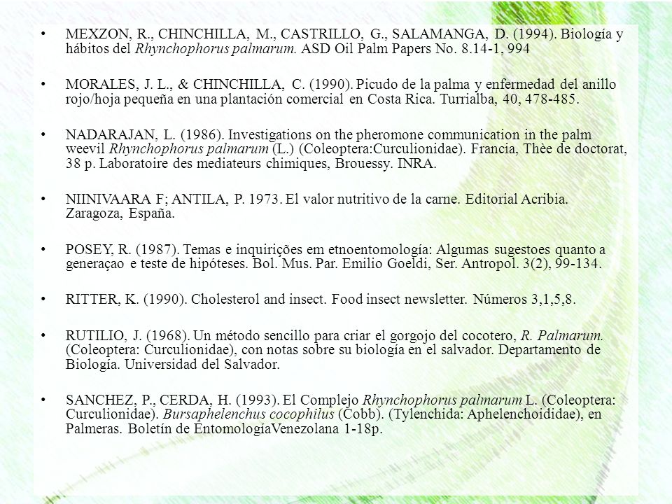 MEXZON, R. , CHINCHILLA, M. , CASTRILLO, G. , SALAMANGA, D. (1994)