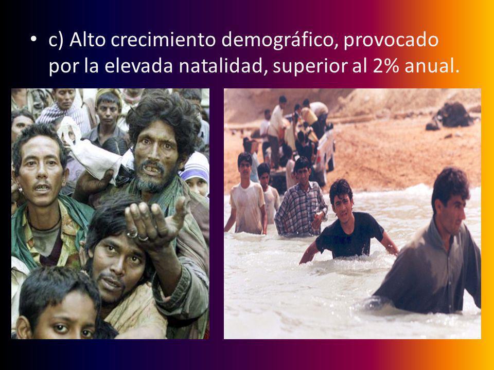 c) Alto crecimiento demográfico, provocado por la elevada natalidad, superior al 2% anual.