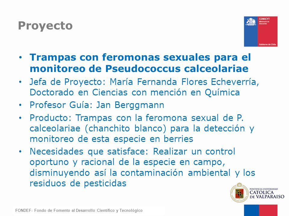 Proyecto Trampas con feromonas sexuales para el monitoreo de Pseudococcus calceolariae.