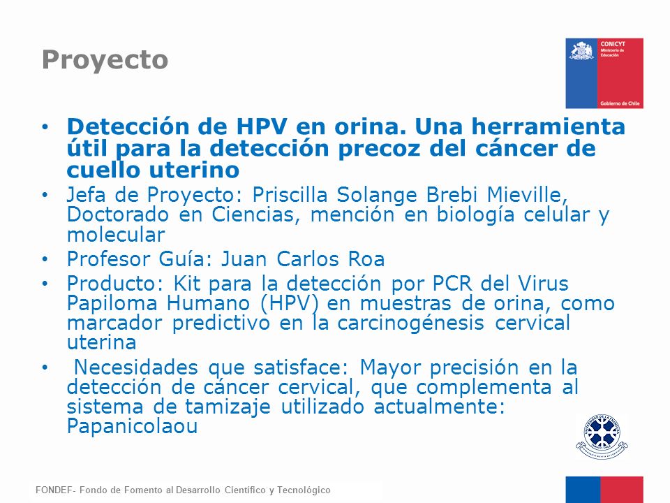 Proyecto Detección de HPV en orina. Una herramienta útil para la detección precoz del cáncer de cuello uterino.
