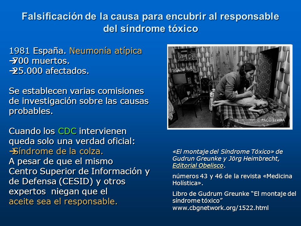 Falsificación de la causa para encubrir al responsable del síndrome tóxico
