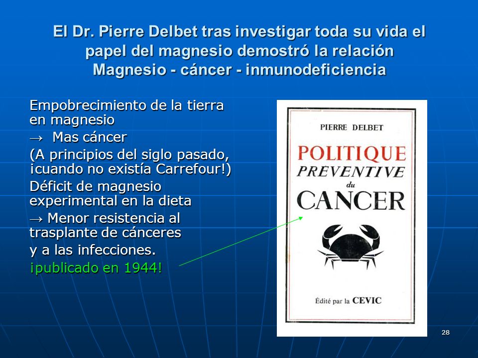 El Dr. Pierre Delbet tras investigar toda su vida el papel del magnesio demostró la relación Magnesio - cáncer - inmunodeficiencia