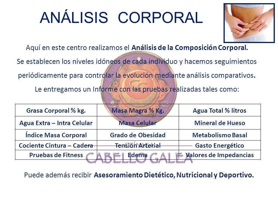 ANÁLISIS CORPORAL Aquí en este centro realizamos el Análisis de la Composición Corporal.