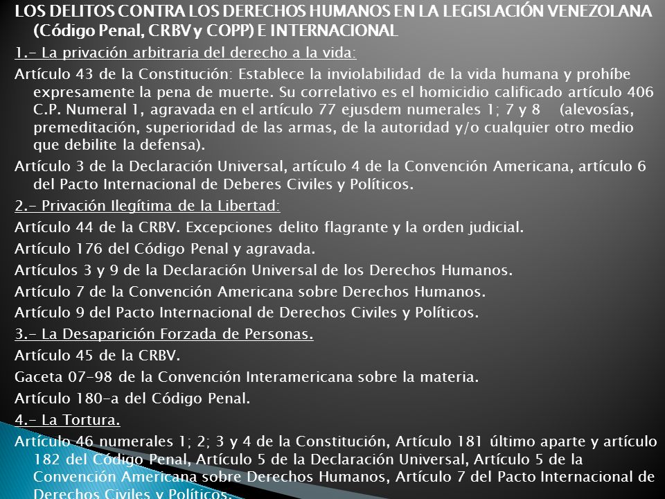 LOS DELITOS CONTRA LOS DERECHOS HUMANOS EN LA LEGISLACIÓN VENEZOLANA (Código Penal, CRBV y COPP) E INTERNACIONAL