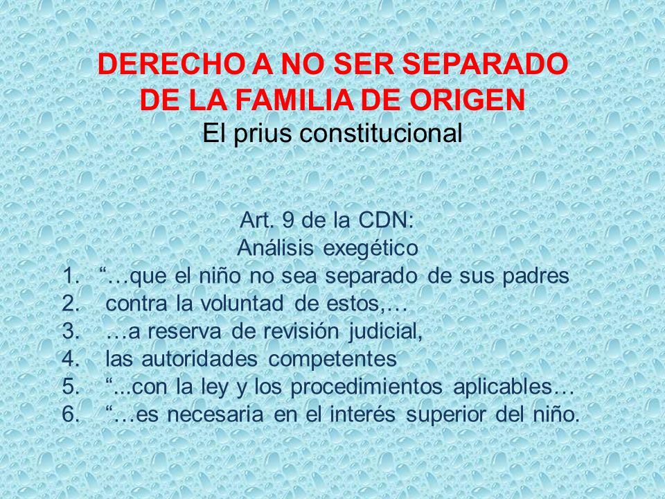 DERECHO A NO SER SEPARADO DE LA FAMILIA DE ORIGEN El prius constitucional