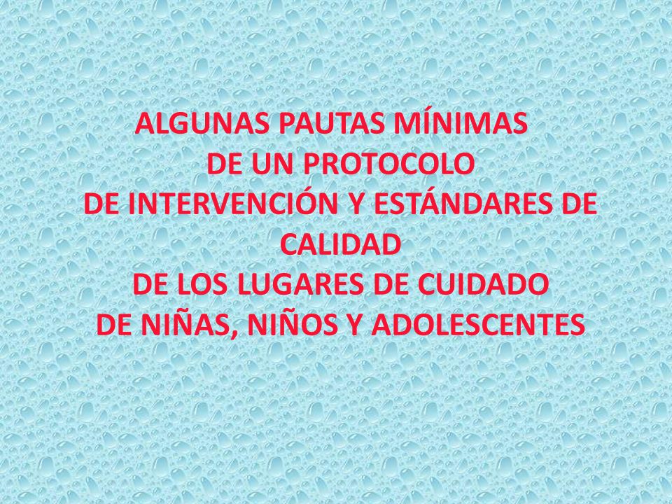 ALGUNAS PAUTAS MÍNIMAS DE UN PROTOCOLO DE INTERVENCIÓN Y ESTÁNDARES DE CALIDAD DE LOS LUGARES DE CUIDADO DE NIÑAS, NIÑOS Y ADOLESCENTES