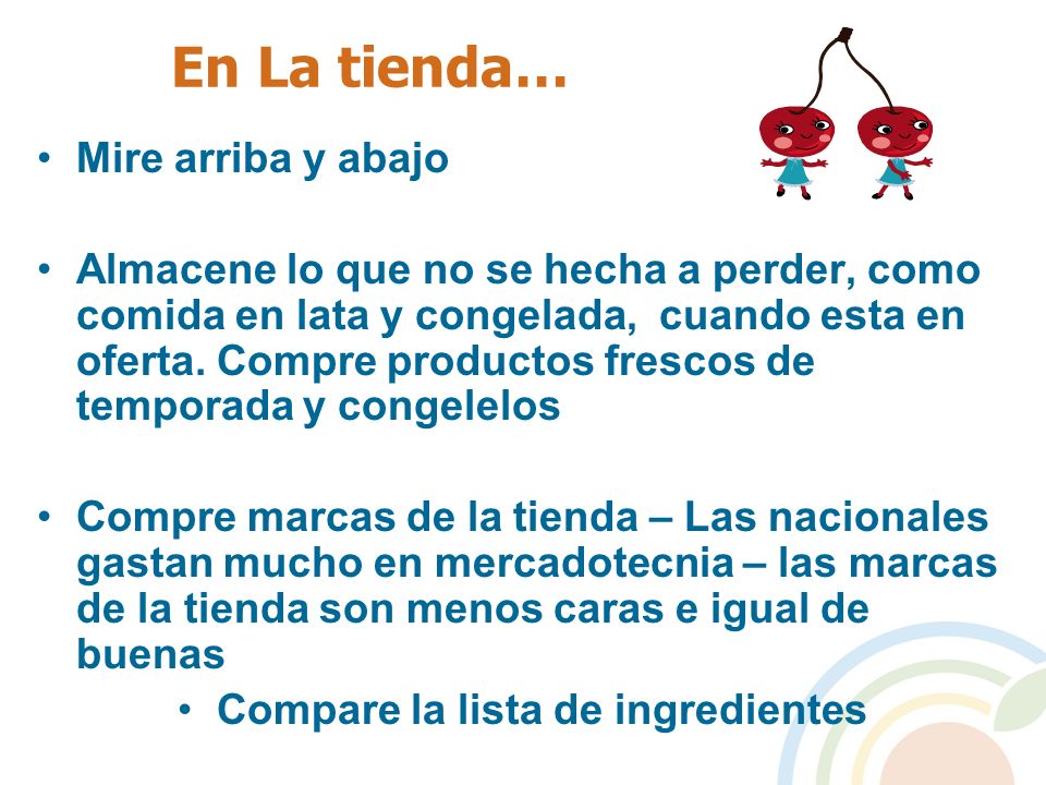Compare la lista de ingredientes