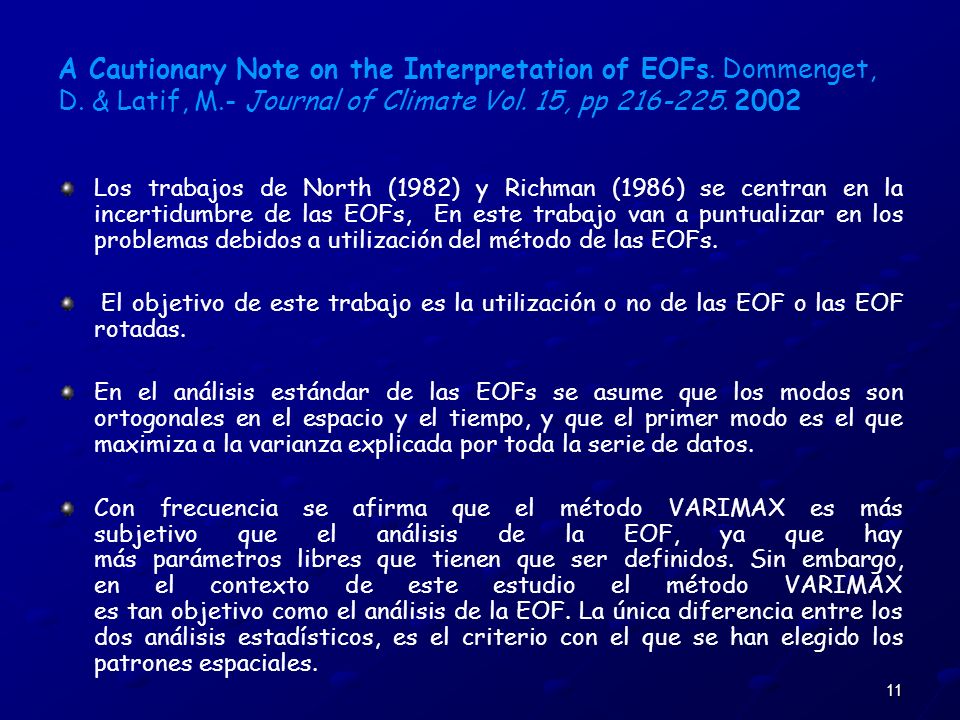 A Cautionary Note on the Interpretation of EOFs. Dommenget, D