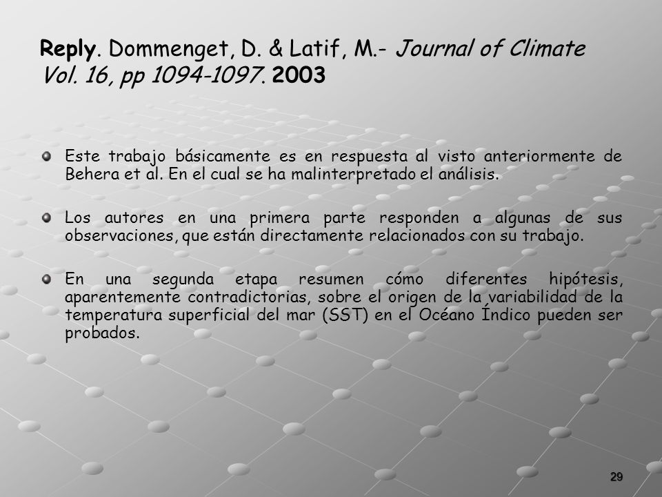 Reply. Dommenget, D. & Latif, M. - Journal of Climate Vol