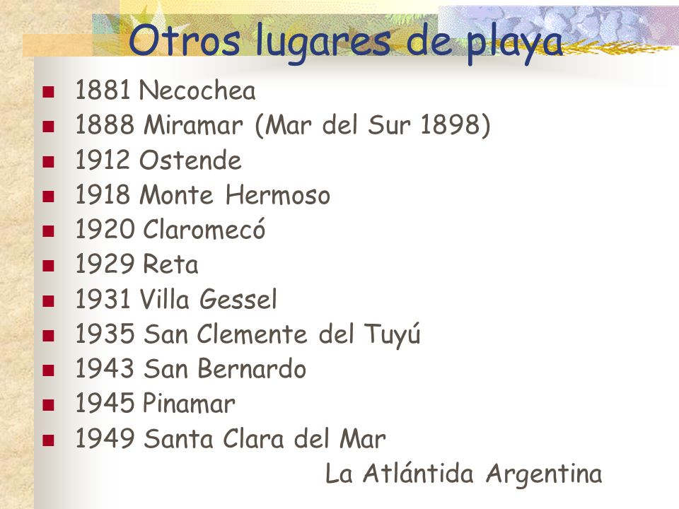 Otros lugares de playa 1881 Necochea 1888 Miramar (Mar del Sur 1898)