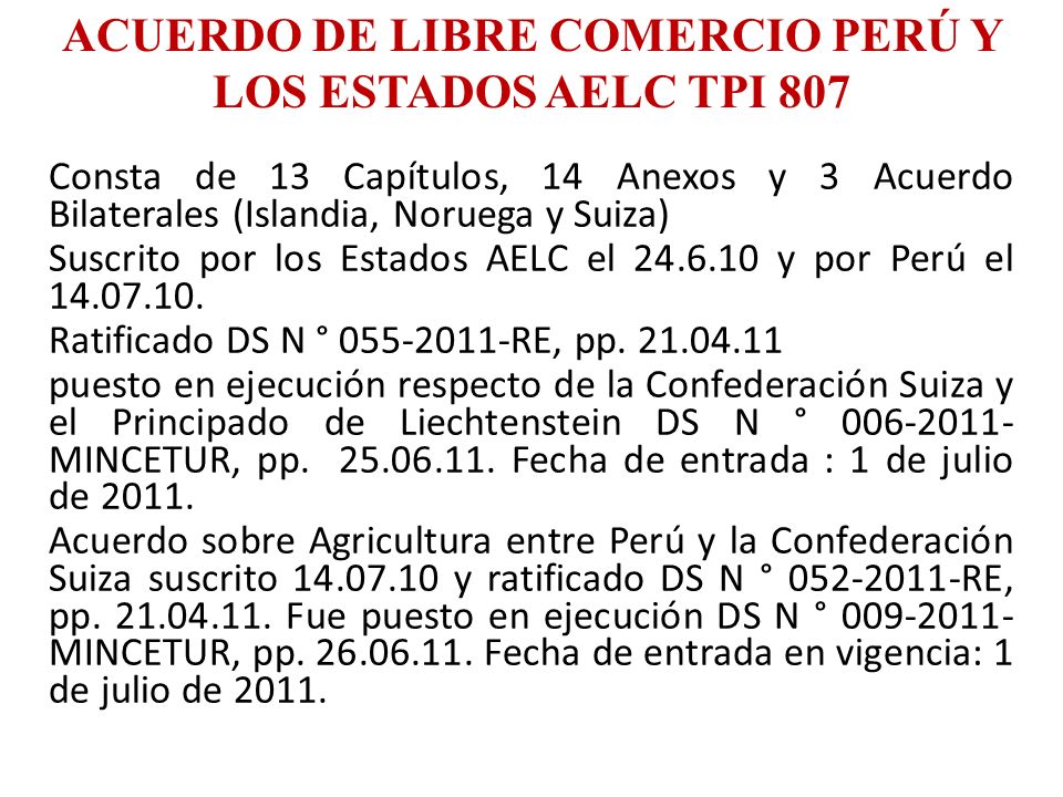 ACUERDO DE LIBRE COMERCIO PERÚ Y LOS ESTADOS AELC TPI 807