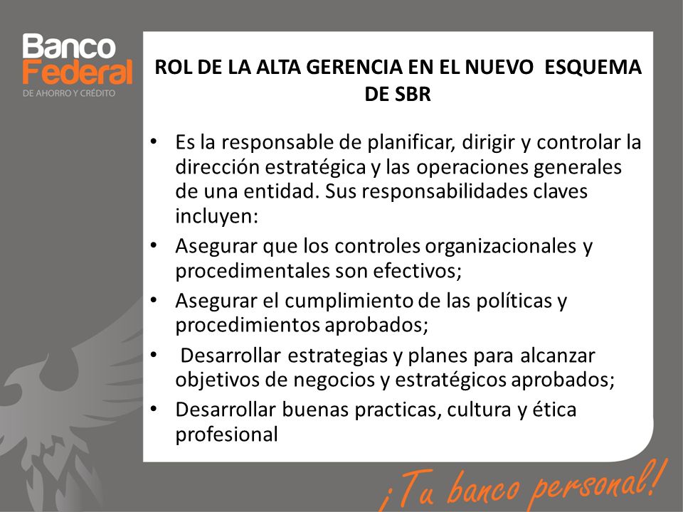 ROL DE LA ALTA GERENCIA EN EL NUEVO ESQUEMA DE SBR