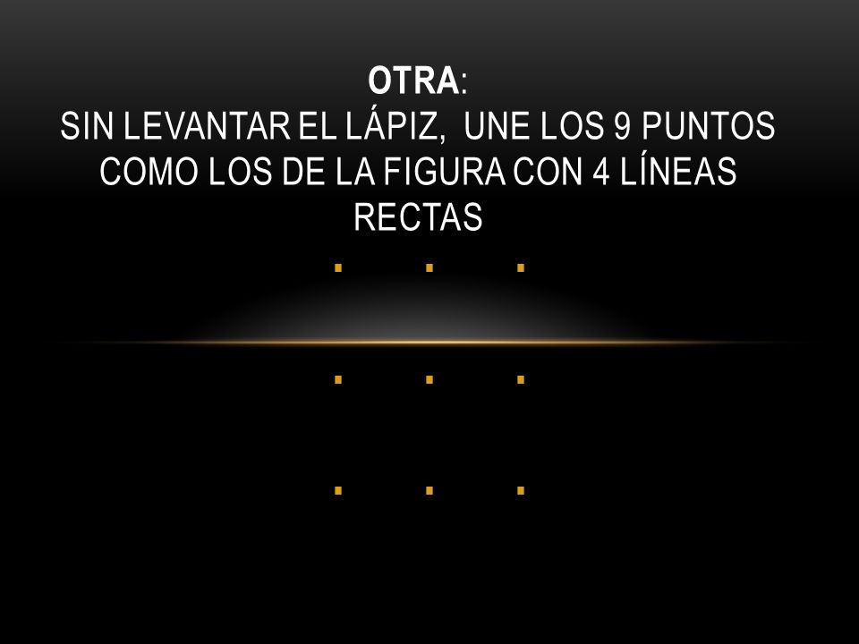 OTRA: Sin levantar el lápiz, une los 9 puntos como los de la figura con 4 líneas rectas