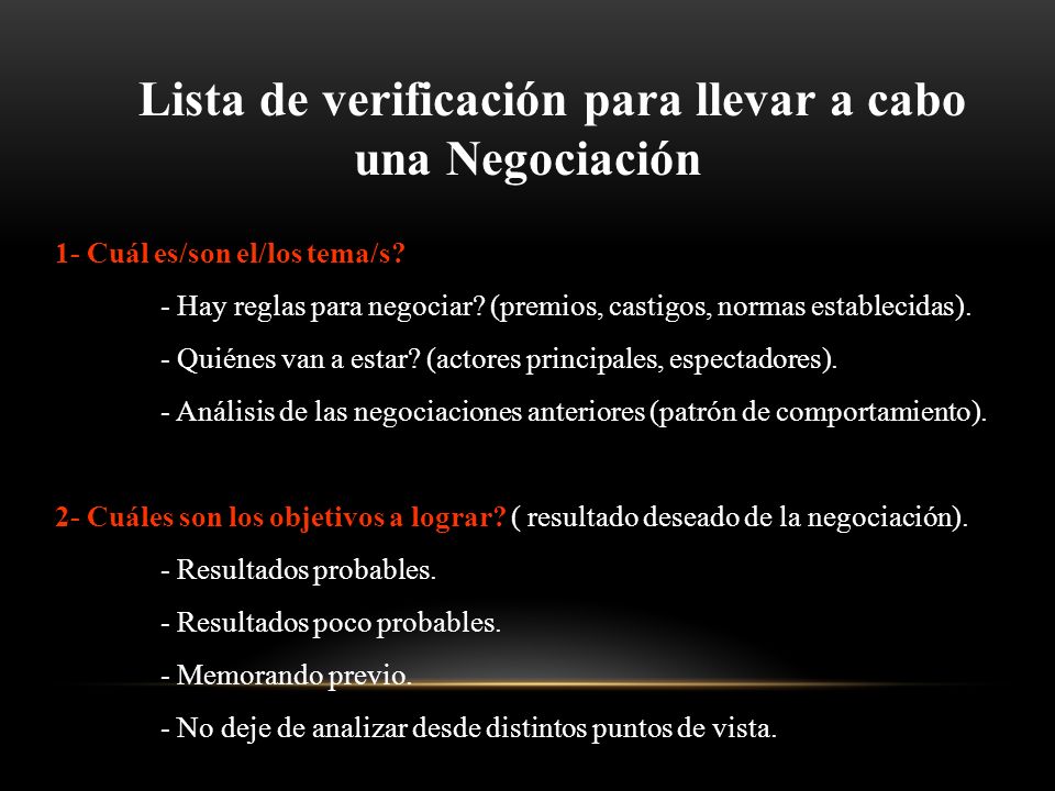 Lista de verificación para llevar a cabo una Negociación