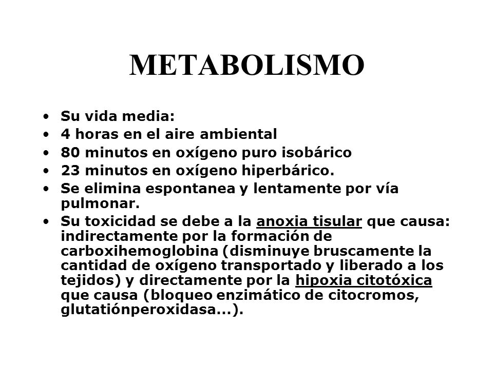 METABOLISMO Su vida media: 4 horas en el aire ambiental