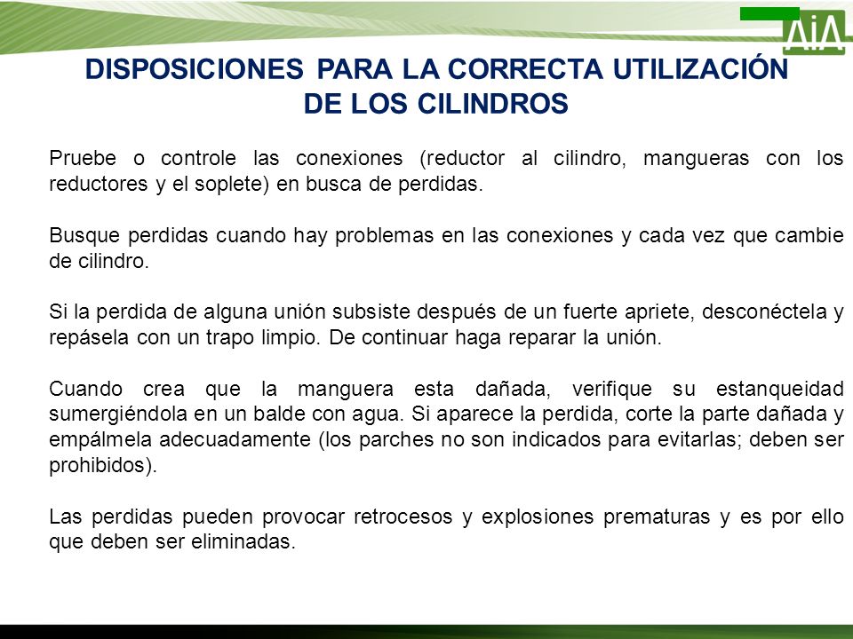 DISPOSICIONES PARA LA CORRECTA UTILIZACIÓN DE LOS CILINDROS