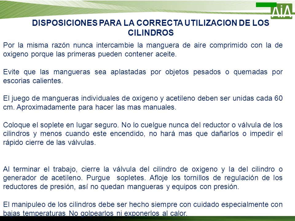 DISPOSICIONES PARA LA CORRECTA UTILIZACION DE LOS CILINDROS