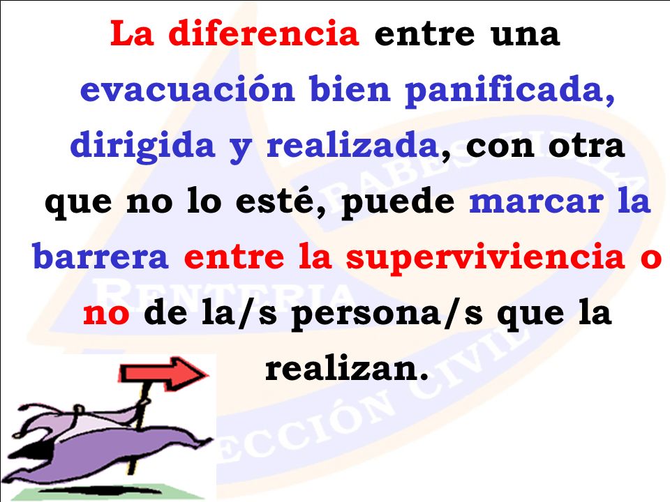 La diferencia entre una evacuación bien panificada, dirigida y realizada, con otra que no lo esté, puede marcar la barrera entre la superviviencia o no de la/s persona/s que la realizan.