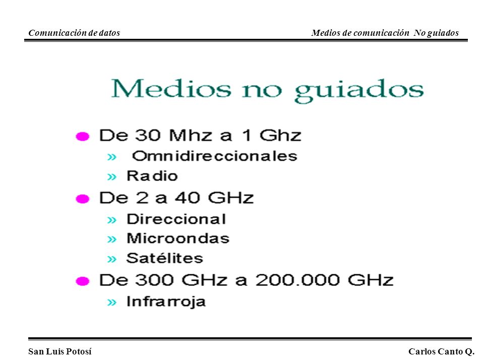 Comunicación de datos Medios de comunicación No guiados San Luis Potosí Carlos Canto Q.