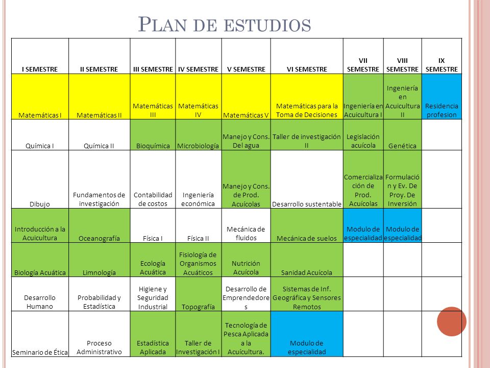 Plan de estudios I SEMESTRE II SEMESTRE III SEMESTRE IV SEMESTRE