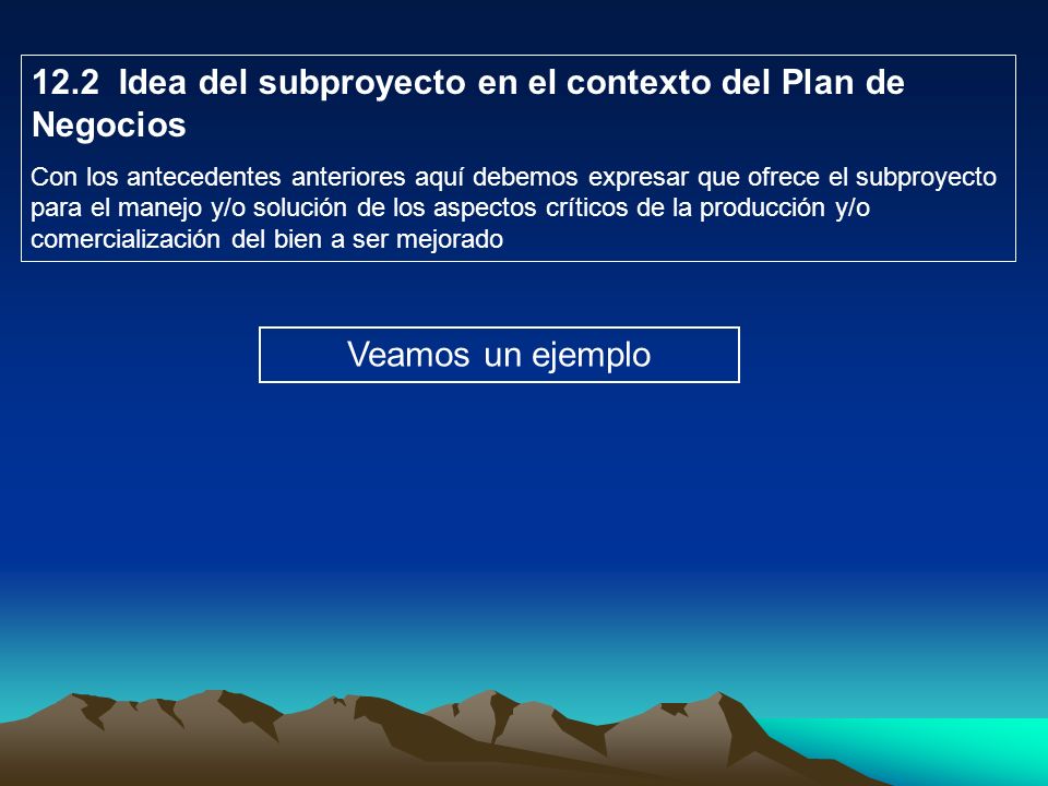 12.2 Idea del subproyecto en el contexto del Plan de Negocios