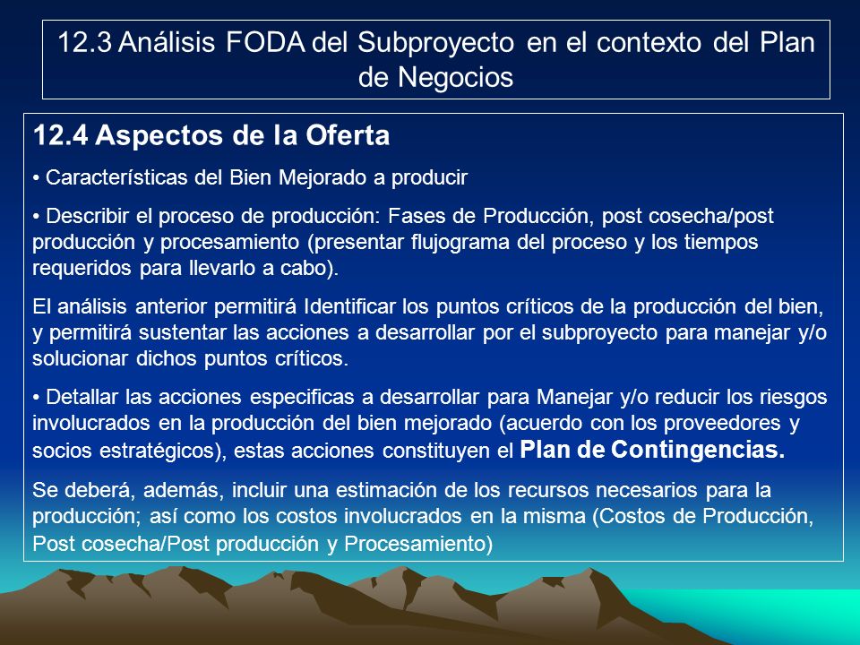 12.3 Análisis FODA del Subproyecto en el contexto del Plan de Negocios