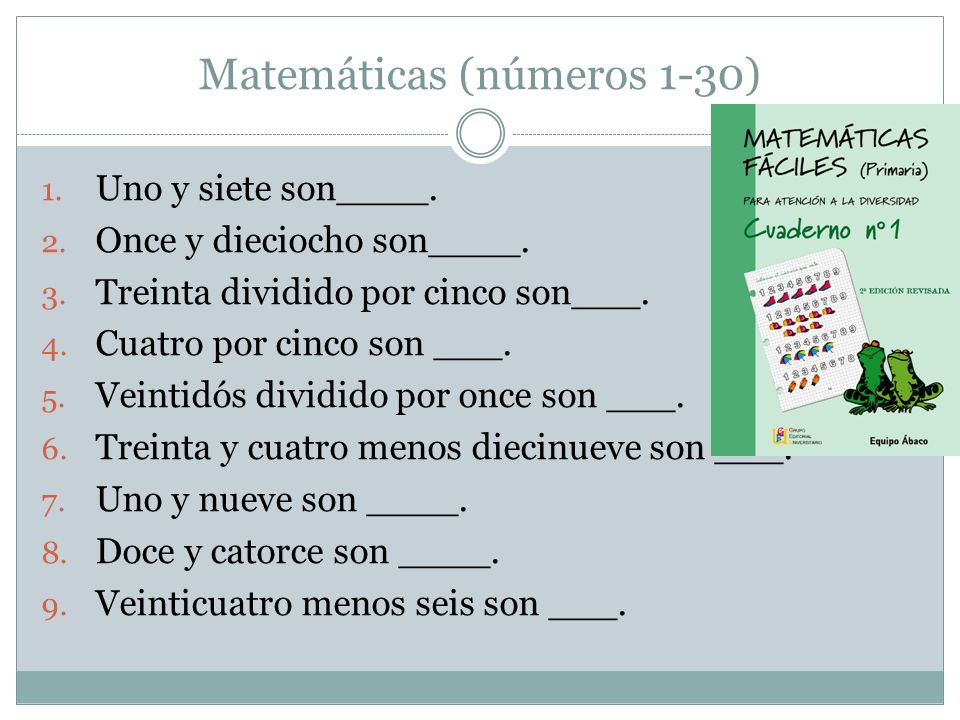 Matemáticas (números 1-30)