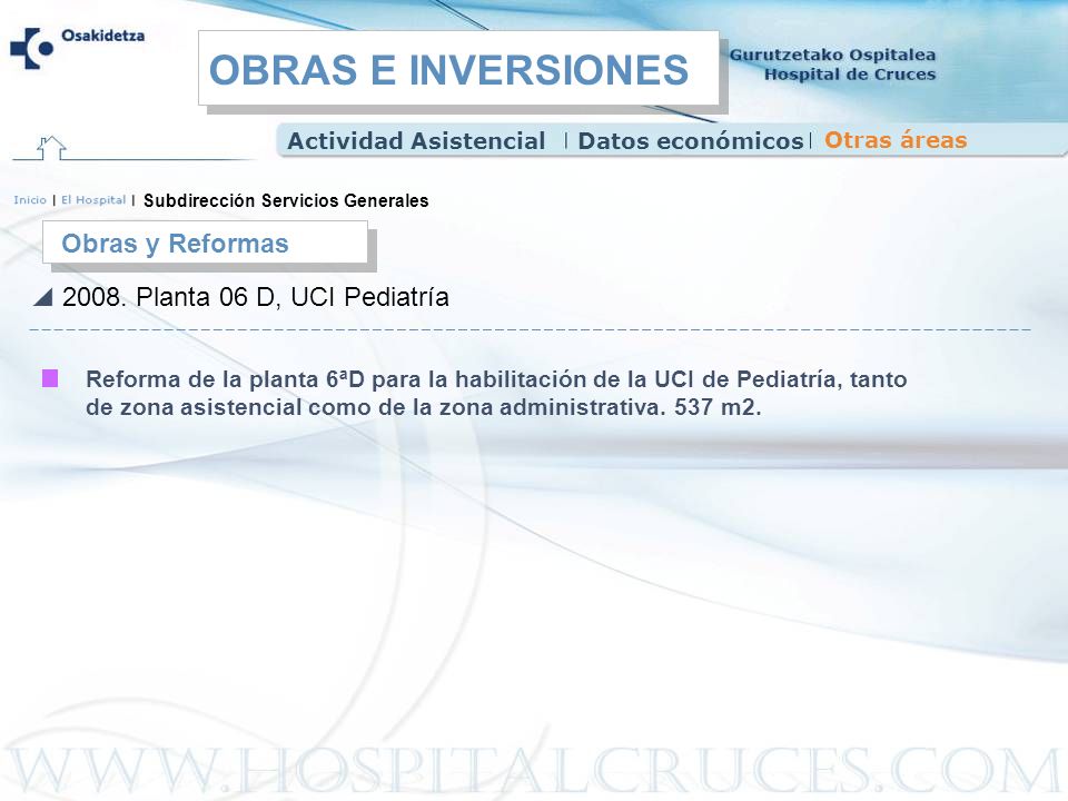 OBRAS E INVERSIONES Obras y Reformas Planta 06 D, UCI Pediatría