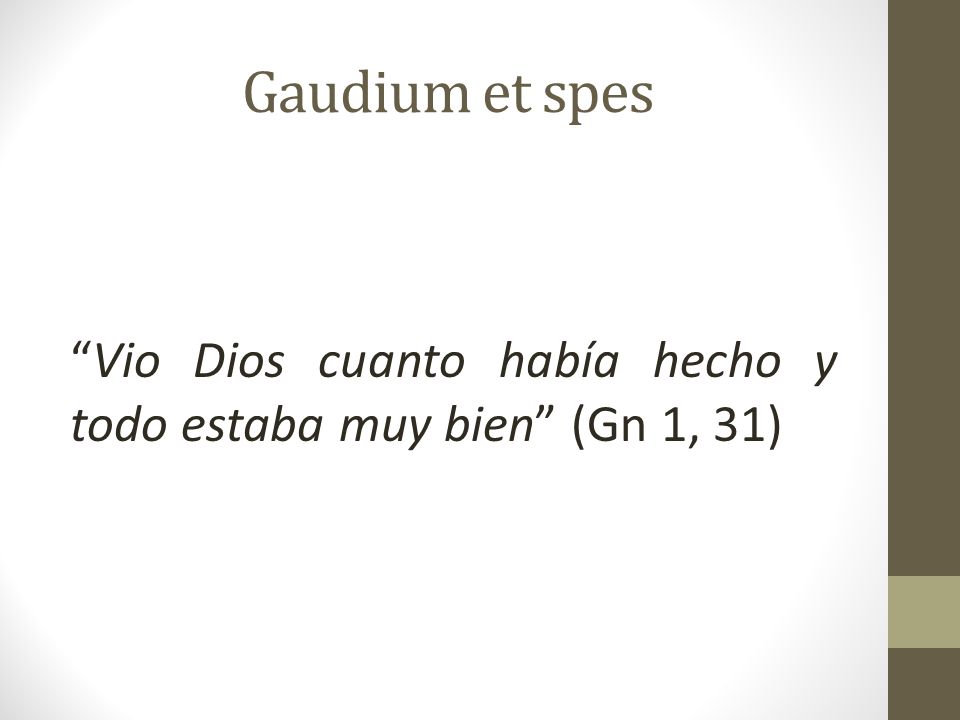 Gaudium et spes Vio Dios cuanto había hecho y todo estaba muy bien (Gn 1, 31)