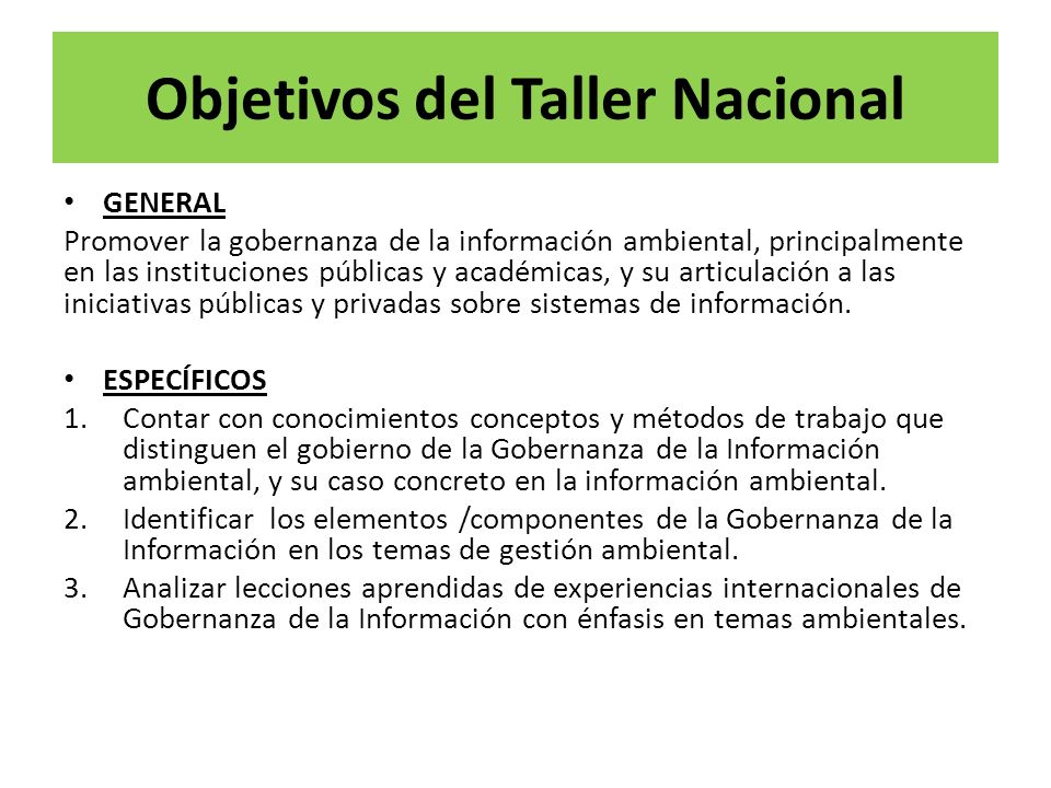 Objetivos del Taller Nacional