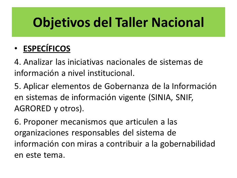 Objetivos del Taller Nacional
