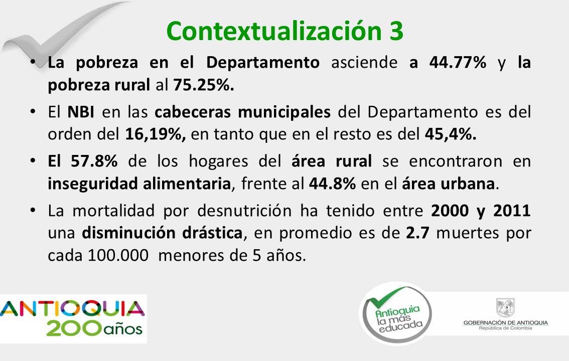 Contextualización 3 La pobreza en el Departamento asciende a 44.77% y la pobreza rural al 75.25%.