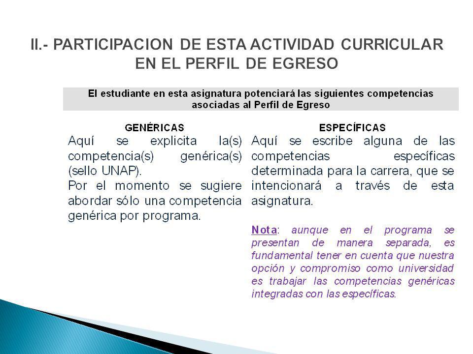 II.- PARTICIPACION DE ESTA ACTIVIDAD CURRICULAR EN EL PERFIL DE EGRESO
