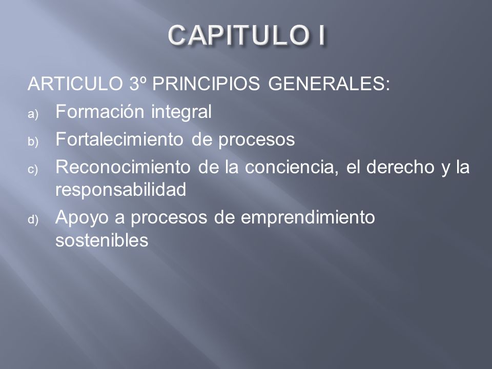 CAPITULO I ARTICULO 3º PRINCIPIOS GENERALES: Formación integral