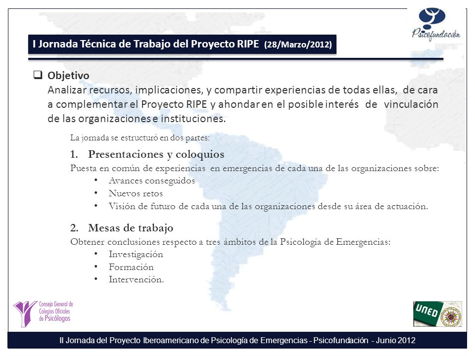 I Jornada Técnica de Trabajo del Proyecto RIPE (28/Marzo/2012)