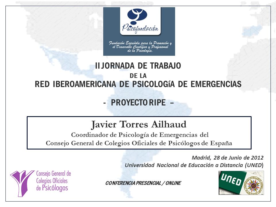 II JORNADA DE TRABAJO DE LA RED IBEROAMERICANA DE PSICOLOGíA DE EMERGENCIAS