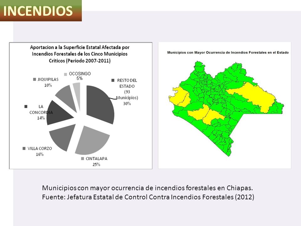 INCENDIOS Municipios con mayor ocurrencia de incendios forestales en Chiapas.