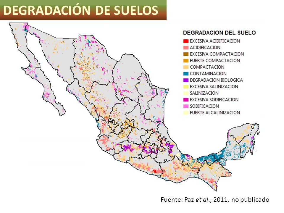 DEGRADACIÓN DE SUELOS Fuente: Paz et al., 2011, no publicado