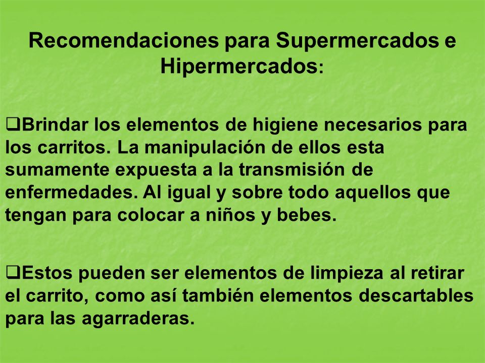 Recomendaciones para Supermercados e Hipermercados: