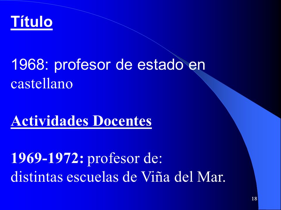 Título 1968: profesor de estado en castellano. Actividades Docentes.