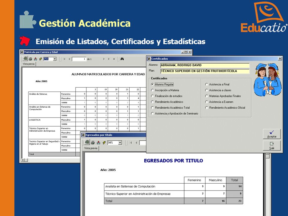 Gestión Académica Emisión de Listados, Certificados y Estadísticas