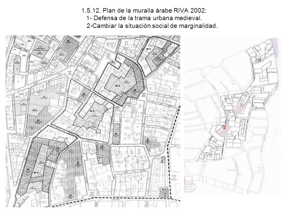 Plan de la muralla árabe RIVA 2002: 1- Defensa de la trama urbana medieval.