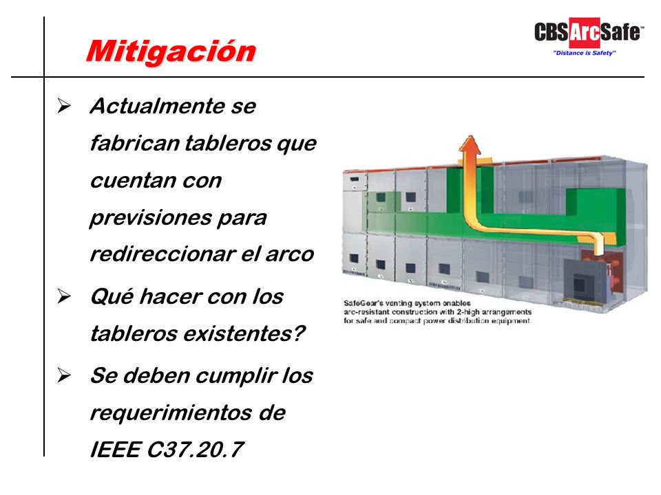 Mitigación Actualmente se fabrican tableros que cuentan con previsiones para redireccionar el arco.