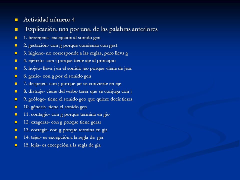 Explicación, una por una, de las palabras anteriores