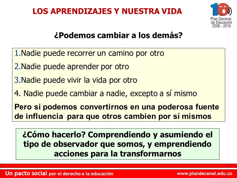 LOS APRENDIZAJES Y NUESTRA VIDA ¿Podemos cambiar a los demás