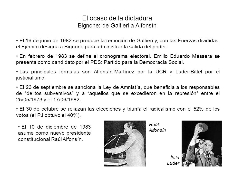 El ocaso de la dictadura Bignone: de Galtieri a Alfonsín