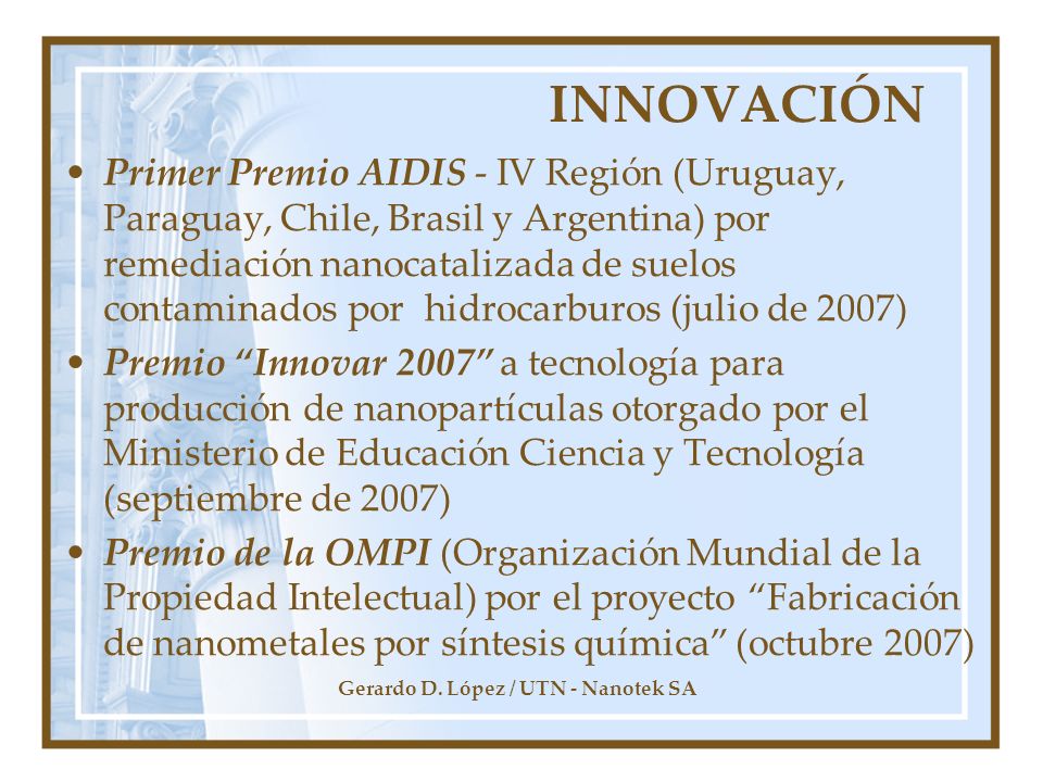 Gerardo D. López / UTN - Nanotek SA